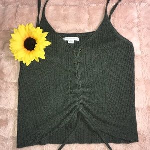 AE cropped lace up tank top